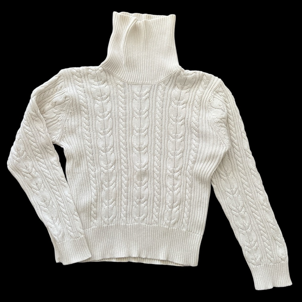 Attitude White Cream Short Cable Knit Turtleneck Sweater Small